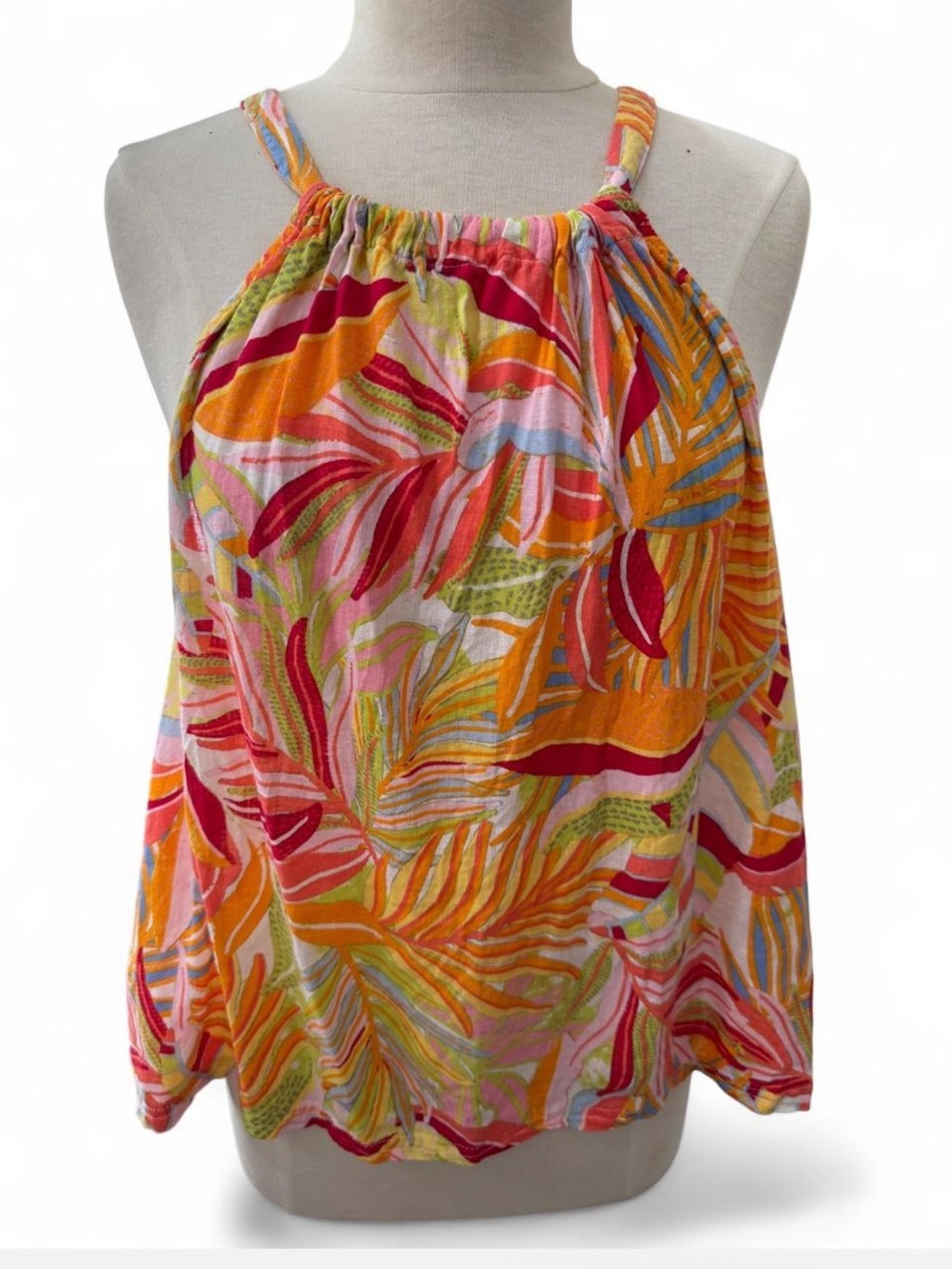 C&C California Tropical Palm Print Keyhole Back Tank Too Top - Size Large
